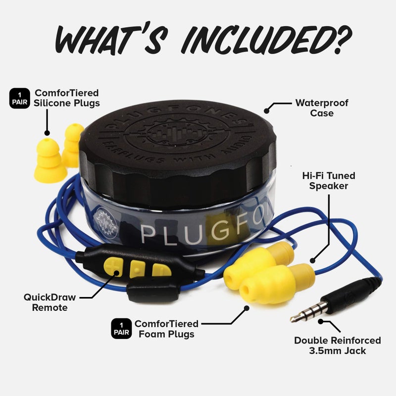 Plugfones Guardian Plus in-Ear Earplug Earbud Hybrid - Noise Reduction in-Ear Headphones with Noise Isolating Mic and Controls (Yellow & Blue) - Image 5